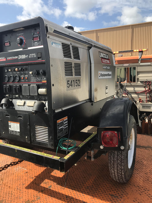 2019 Lincoln Electric Vantage 322 Welder Ready-Pak 3, Two wheel trailer, Fender and Light kit, Cable Rack