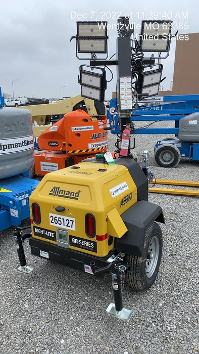 2022 Allmand NLV3GR (4) LED Light Fixture 350W, 23' Vertical Mast, 3kW Prime, Towable, ES Decals, T3