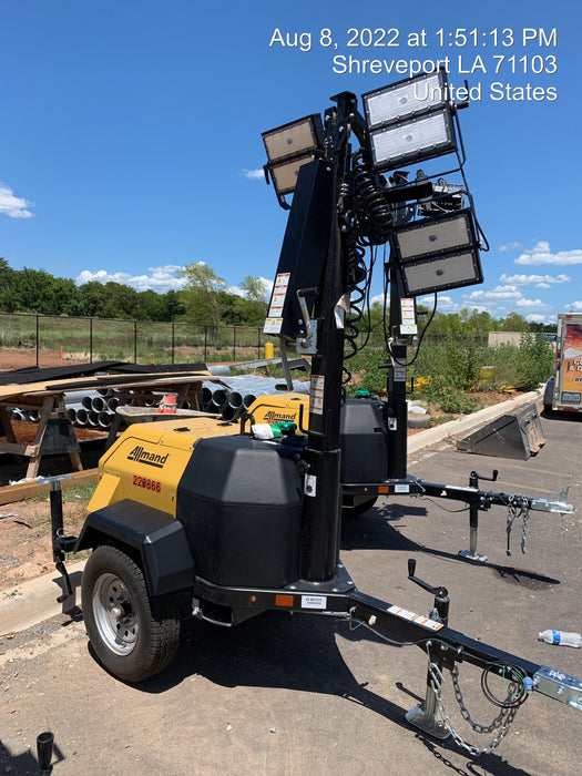 2022 Allmand NLV3GR (4) LED Light Fixture 350W, 23' Vertical Mast, 3kW Prime, Towable, Deep Sea L401, Leveling Jacks, Yanmar T4F 5.8hp