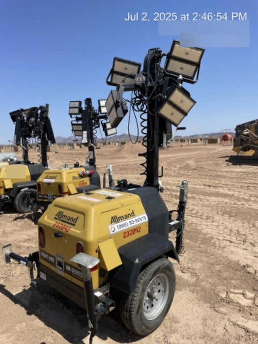 2022 Allmand NLV3GR (4) LED Light Fixture 350W, 23' Vertical Mast, 3kW Prime, Towable, Deep Sea L401, Leveling Jacks, Yanmar T4F 5.8hp