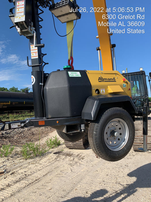 2022 Allmand NLV3GR (4) LED Light Fixture 350W, 23' Vertical Mast, 3kW Prime, Towable, Deep Sea L401, Leveling Jacks, Yanmar T4F 5.8hp