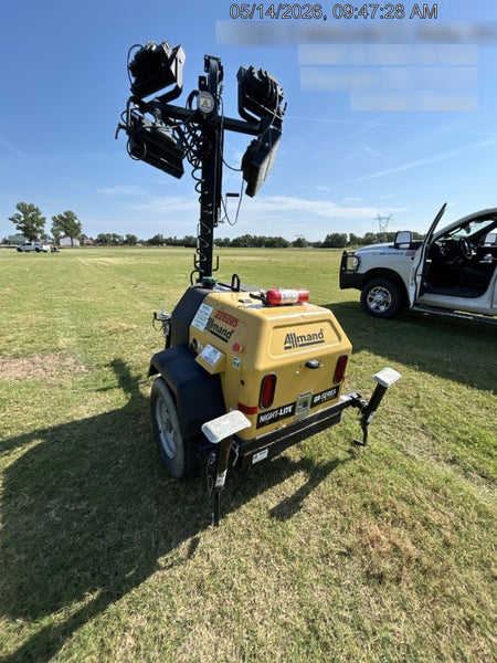 2022 Allmand NLV3GR (4) LED Light Fixture 350W, 23' Vertical Mast, 3kW Prime, Towable, Deep Sea L401, Leveling Jacks, Yanmar T4F 5.8hp