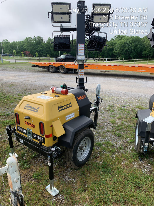 2022 Allmand NLV3GR (4) LED Light Fixture 350W, 23' Vertical Mast, 3kW Prime, Towable, Deep Sea L401, Leveling Jacks, Yanmar T4F 5.8hp