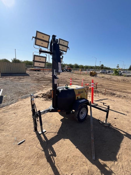 2022 Allmand NLV3GR (4) LED Light Fixture 350W, 23' Vertical Mast, 3kW Prime, Towable, Deep Sea L401, Leveling Jacks, Yanmar T4F 5.8hp