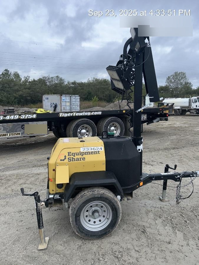 2022 Allmand NLV3GR (4) LED Light Fixture 350W, 23' Vertical Mast, 3kW Prime, Towable, Deep Sea L401, Leveling Jacks, Yanmar T4F 5.8hp