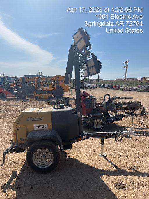 2022 Allmand NLV3GR (4) LED Light Fixture 350W, 23' Vertical Mast, 3kW Prime, Towable, Deep Sea L401, Leveling Jacks, Yanmar T4F 5.8hp