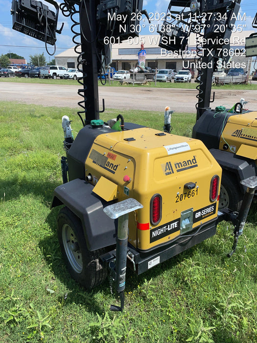 2022 Allmand NLV3GR (4) LED Light Fixture 350W, 23' Vertical Mast, 3kW Prime, Towable, Deep Sea L401, Leveling Jacks, Yanmar T4F 5.8hp