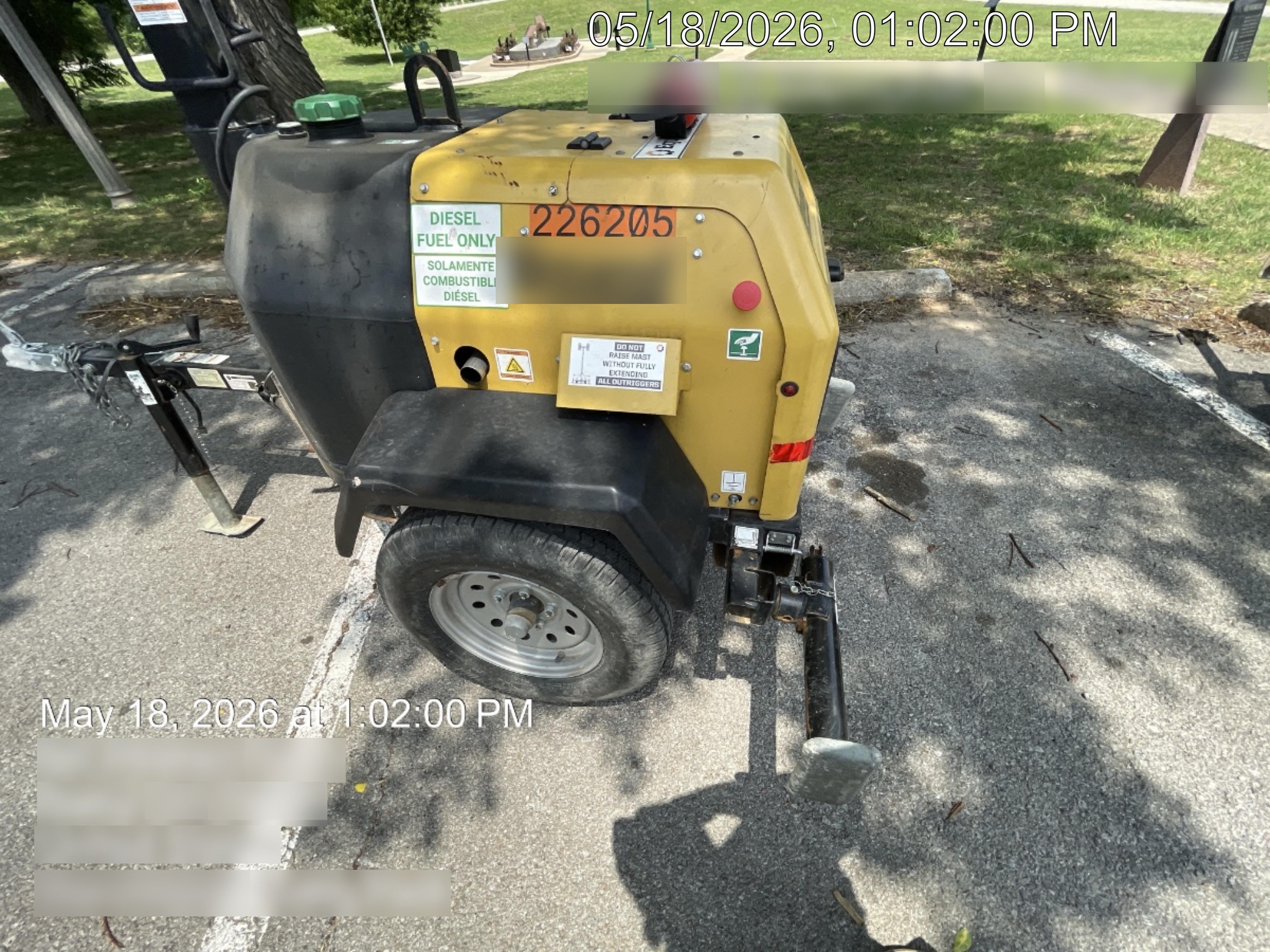 2022 Allmand NLV3GR (4) LED Light Fixture 350W, 23' Vertical Mast, 3kW Prime, Towable, Deep Sea L401, Leveling Jacks, Yanmar T4F 5.8hp