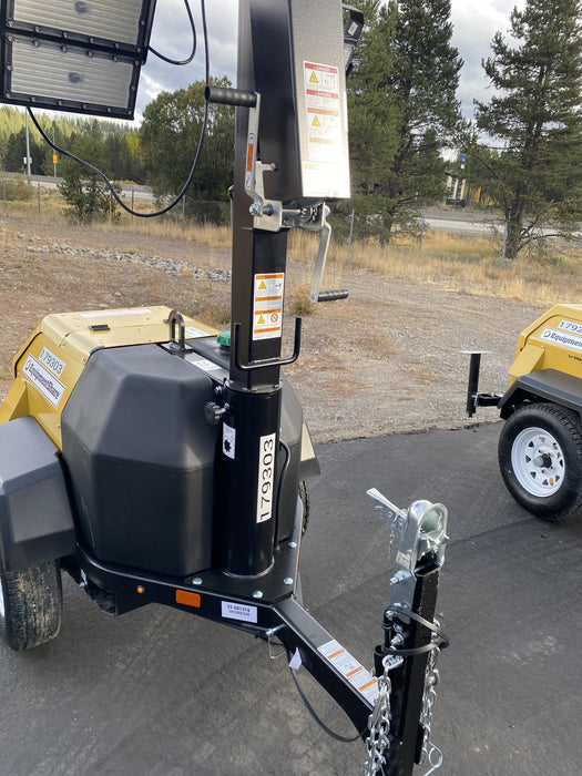 Allmand NLV3GR (4) LED Light Fixture 350W, 23' Vertical Mast, 3kW Prime, Towable, Deep Sea L401, Leveling Jacks, Yanmar T4F 5.8hp