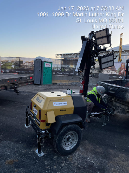 2022 Allmand NLV3GR (4) LED Light Fixture 350W, 23' Vertical Mast, 3kW Prime, Towable, ES Decals, T3