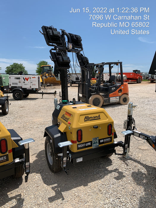 2022 Allmand NLV3GR (4) LED Light Fixture 350W, 23' Vertical Mast, 3kW Prime, Towable, Deep Sea L401, Leveling Jacks, Yanmar T4F 5.8hp