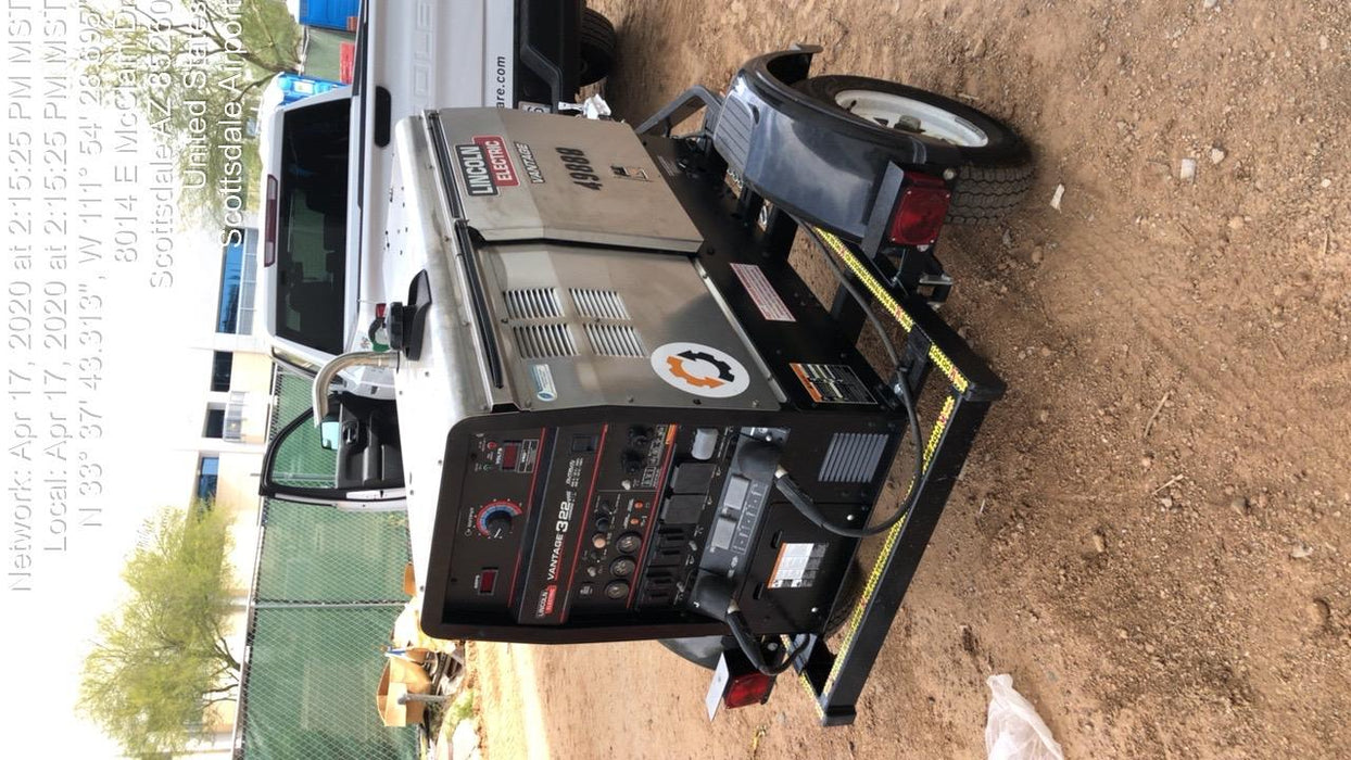 2018 Lincoln Electric Vantage 322 Welder Ready-Pak 3, Two wheel trailer, Fender and Light kit, Cable Rack