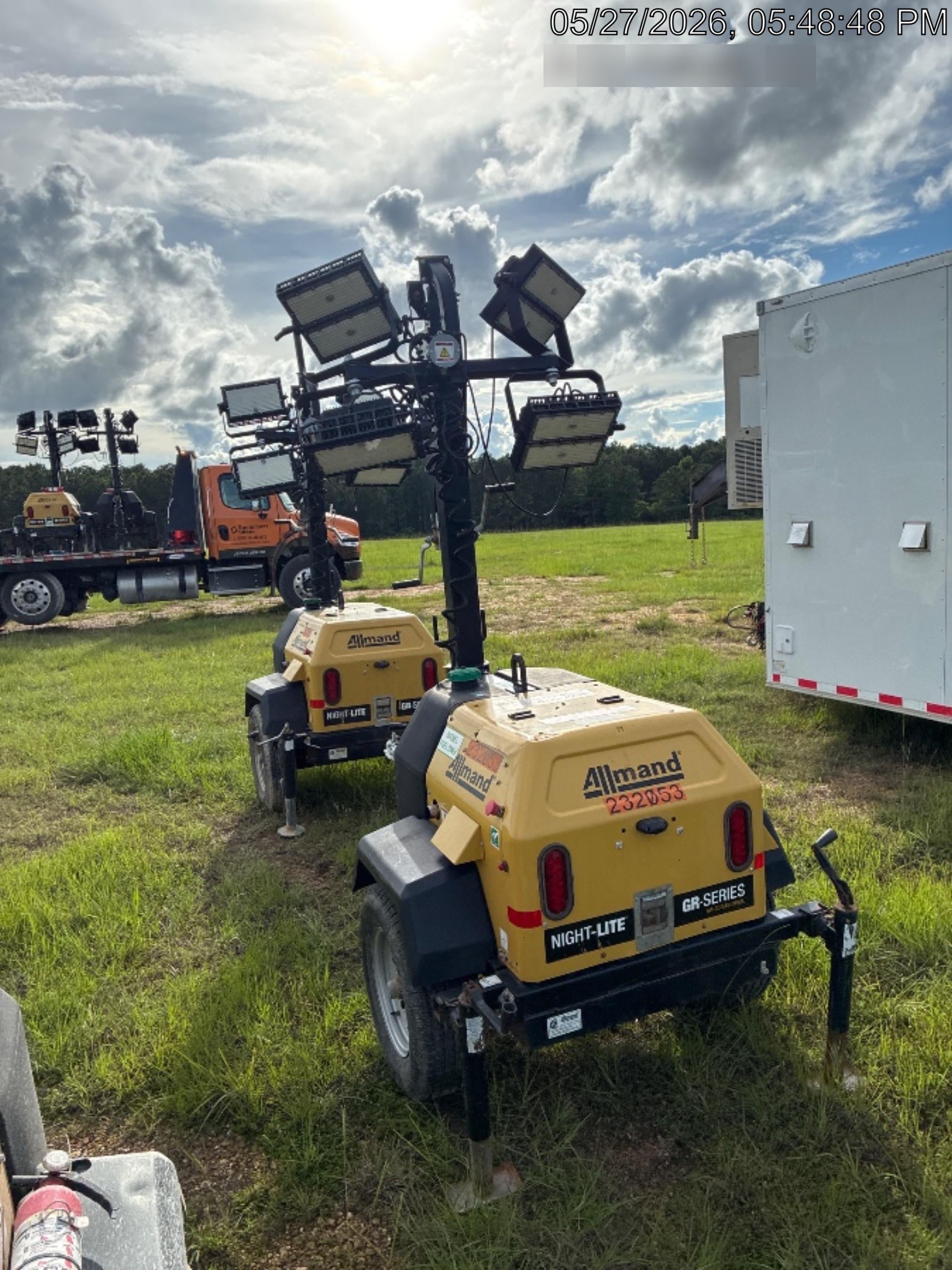 2022 Allmand NLV3GR (4) LED Light Fixture 350W, 23' Vertical Mast, 3kW Prime, Towable, Deep Sea L401, Leveling Jacks, Yanmar T4F 5.8hp