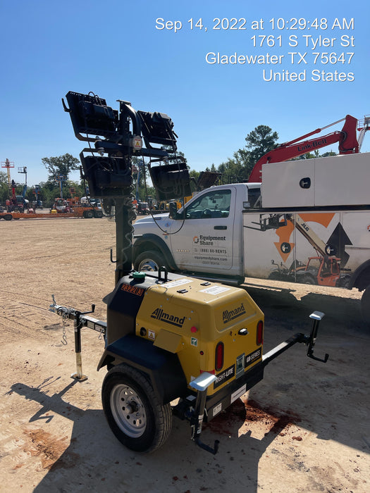 2022 Allmand NLV3GR (4) LED Light Fixture 350W, 23' Vertical Mast, 3kW Prime, Towable, Deep Sea L401, Leveling Jacks, Yanmar T4F 5.8hp