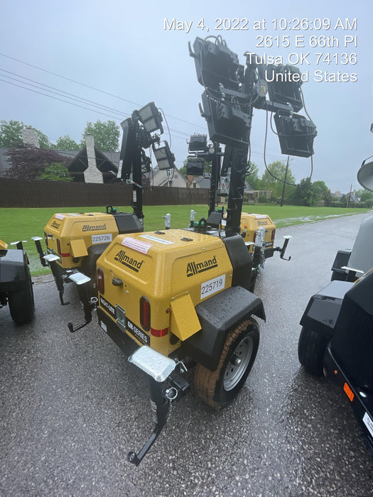 2022 Allmand NLV3GR (4) LED Light Fixture 350W, 23' Vertical Mast, 3kW Prime, Towable, Deep Sea L401, Leveling Jacks, Yanmar T4F 5.8hp