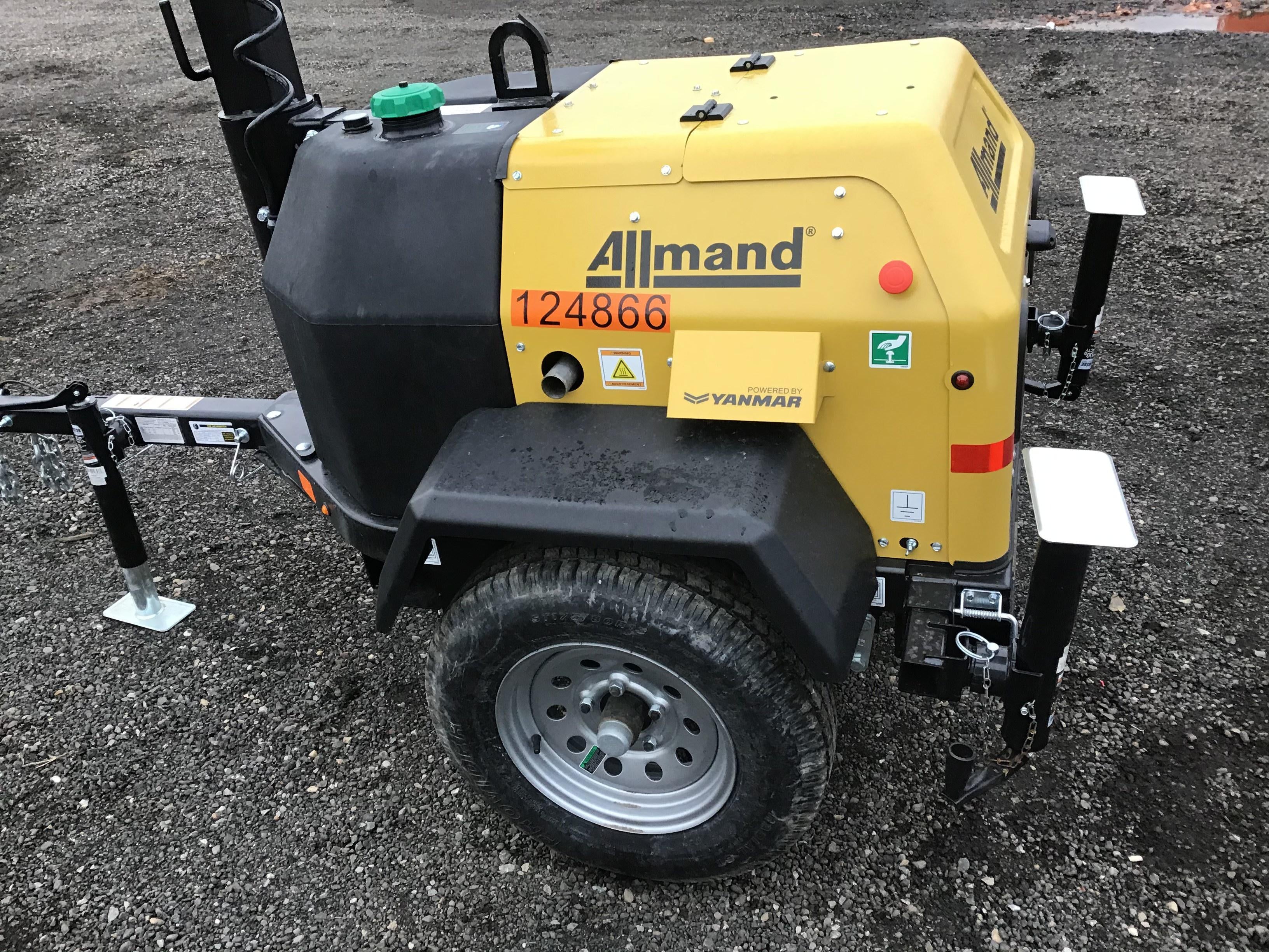 2020 Allmand NLV3GR (4) LED Light Fixture 350W, 23' Vertical Mast, 3kW Prime, Towable, Deep Sea L401, Leveling Jacks, Yanmar T4F 5.8hp