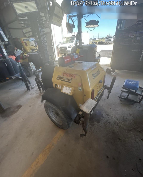 2022 Allmand NLV3GR (4) LED Light Fixture 350W, 23' Vertical Mast, 3kW Prime, Towable, Deep Sea L401, Leveling Jacks, Yanmar T4F 5.8hp