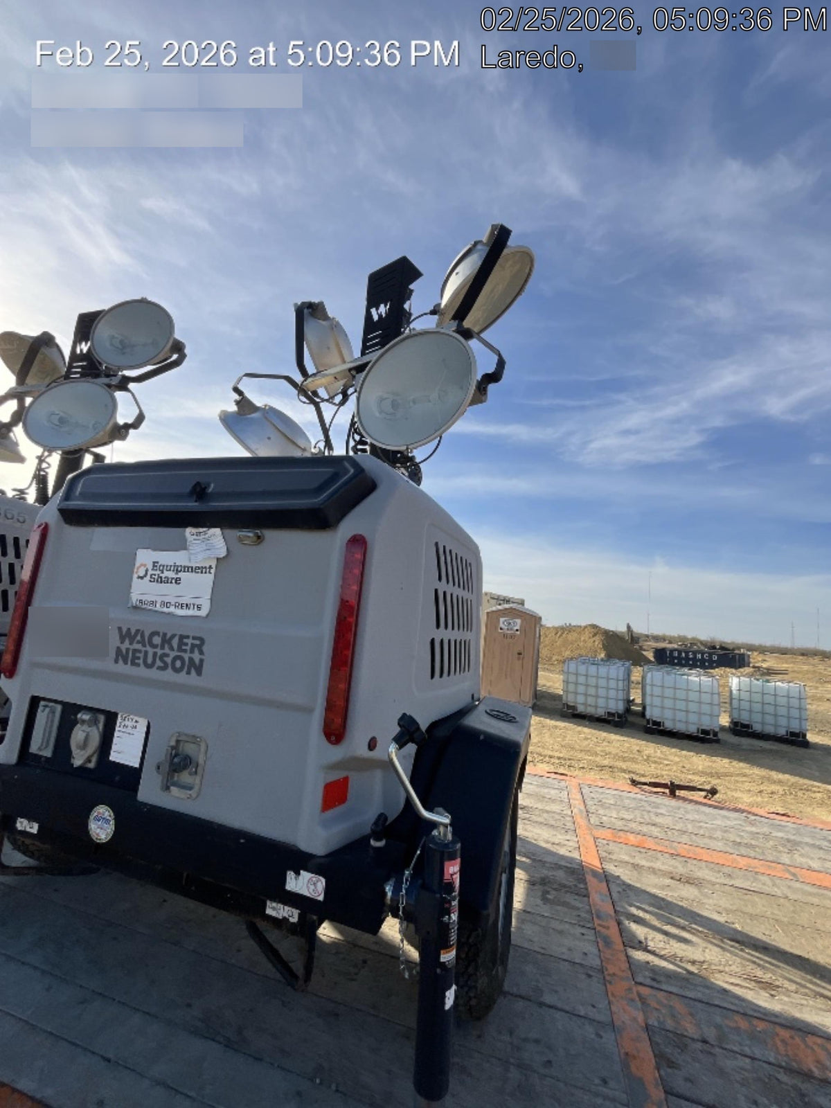 2019 Wacker Neuson LTV6L-MH Mobile Light Tower w/Fuel Level Sensor Installed