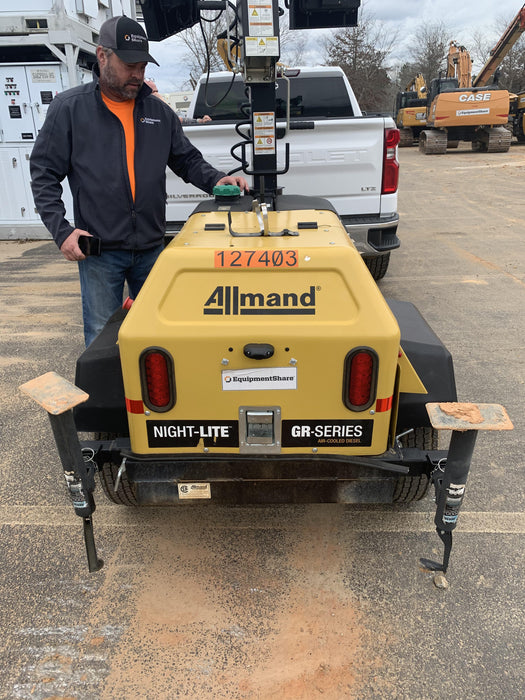 2021 Allmand NLV3GR (4) LED Light Fixture 350W, 23' Vertical Mast, 3kW Prime, Towable, Deep Sea L401, Leveling Jacks, Yanmar T4F 5.8hp