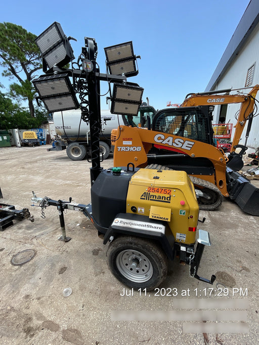 2022 Allmand NLV3GR (4) LED Light Fixture 350W, 23' Vertical Mast, 3kW Prime, Towable, ES Decals, T3