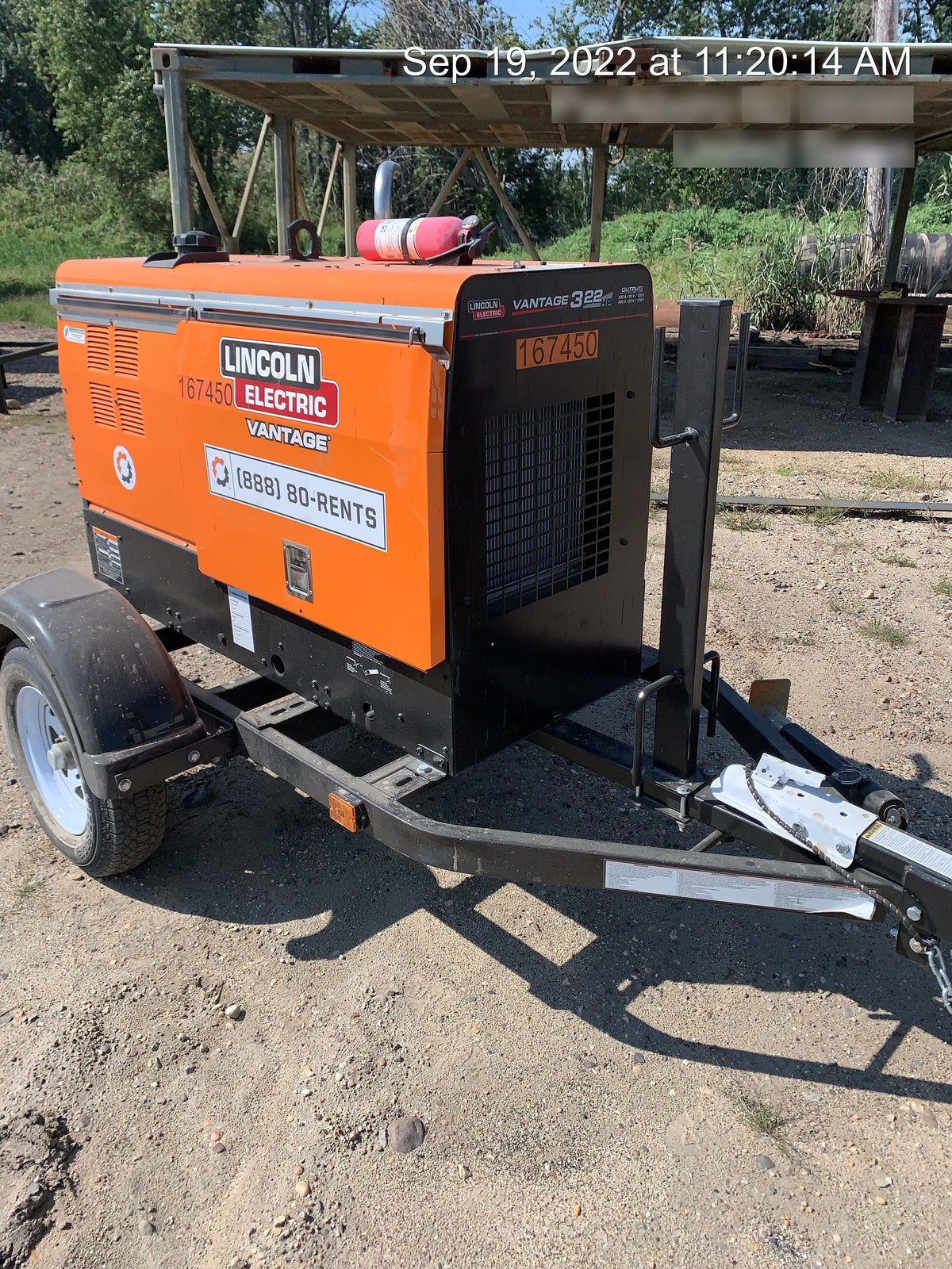 2021 Lincoln Electric Vantage 322 Vantage 322 Ready Pak 3 w/ Decals, ORANGE (includes trailer, cable rack, fender light kit) NO Telematics