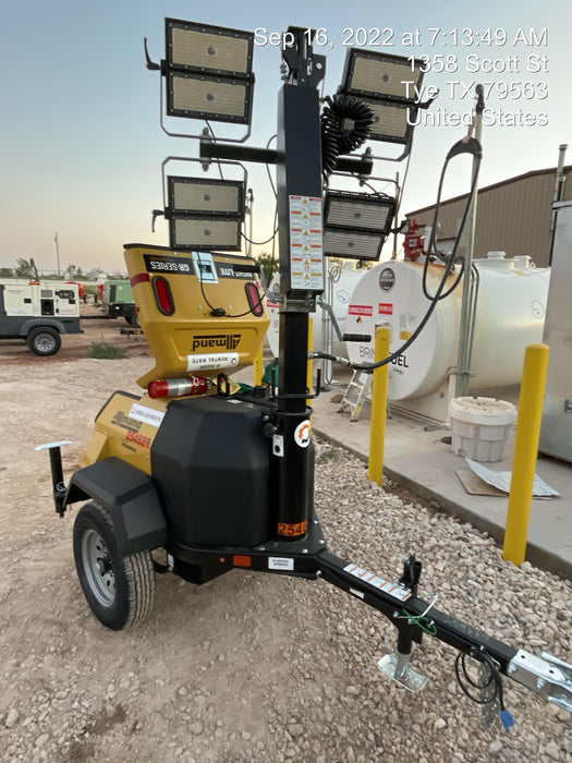 2022 Allmand NLV3GR (4) LED Light Fixture 350W, 23' Vertical Mast, 3kW Prime, Towable, ES Decals, T3