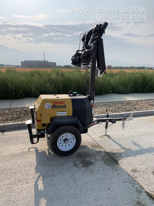 2021 Allmand NLV3GR (4) LED Light Fixture 350W, 23' Vertical Mast, 3kW Prime, Towable, Deep Sea L401, Leveling Jacks, Yanmar T4F 5.8hp