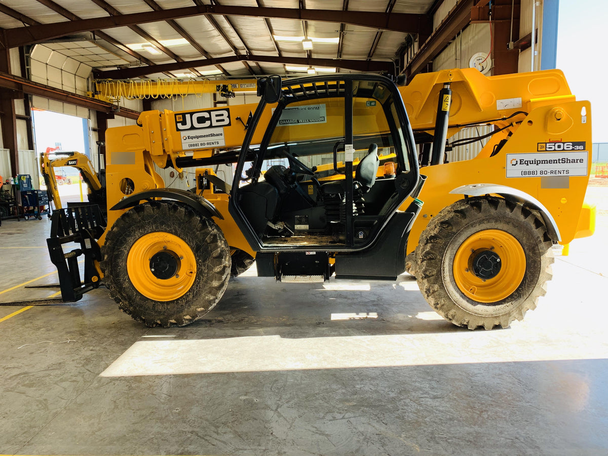 2019 JCB 506-36 Canopy, 74 HP, FF Tires, STD Worklight, Beacon, Aux Hydraulics, Lifting Eye, Back up Alarm 48" Carriage/48" Forks