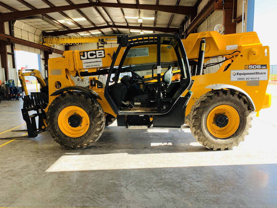 2019 JCB 506-36 Canopy, 74 HP, FF Tires, STD Worklight, Beacon, Aux Hydraulics, Lifting Eye, Back up Alarm 48" Carriage/48" Forks