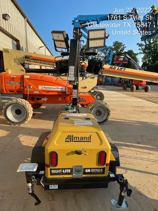 2022 Allmand NLV3GR (4) LED Light Fixture 350W, 23' Vertical Mast, 3kW Prime, Towable, Deep Sea L401, Leveling Jacks, Yanmar T4F 5.8hp