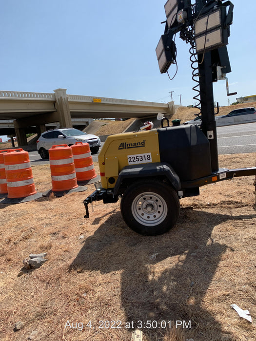 2022 Allmand NLV3GR (4) LED Light Fixture 350W, 23' Vertical Mast, 3kW Prime, Towable, Deep Sea L401, Leveling Jacks, Yanmar T4F 5.8hp