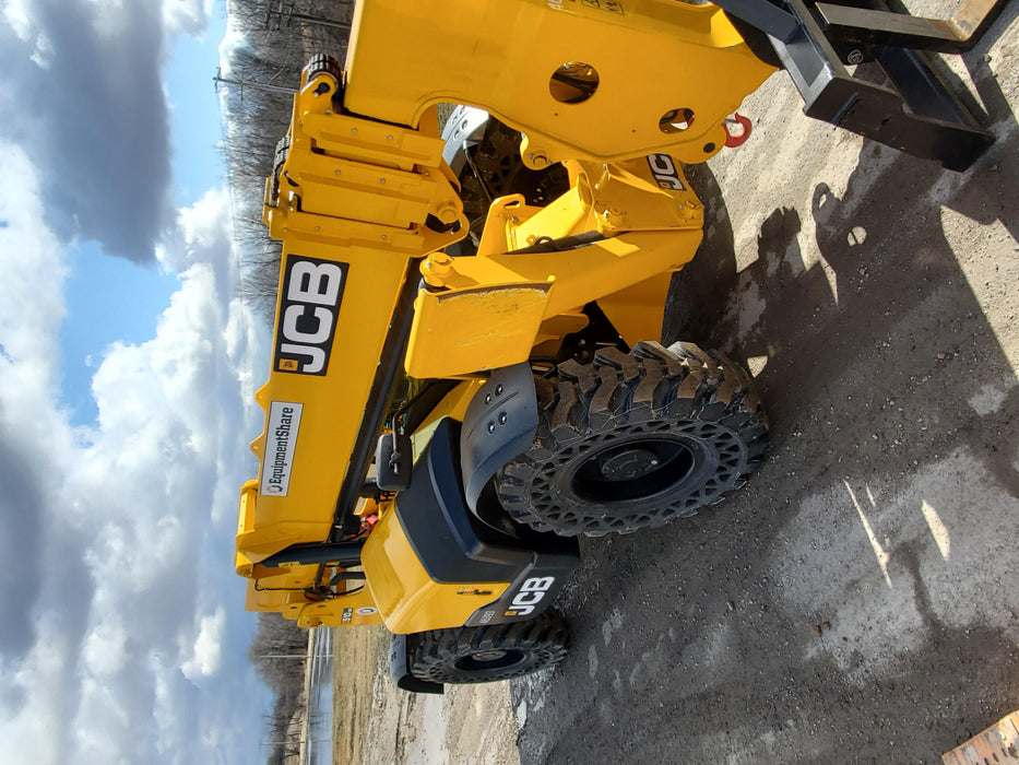 2019 JCB 510-56 Enclosed Cab, 74 HP, Solid Tires, Worklights, Beacon, Aux Hydraulics, Lifting Eye w/66" Carriage/60" Forks