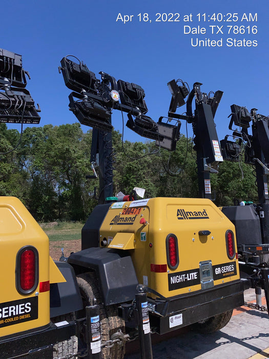 2022 Allmand NLV3GR (4) LED Light Fixture 350W, 23' Vertical Mast, 3kW Prime, Towable, Deep Sea L401, Leveling Jacks, Yanmar T4F 5.8hp