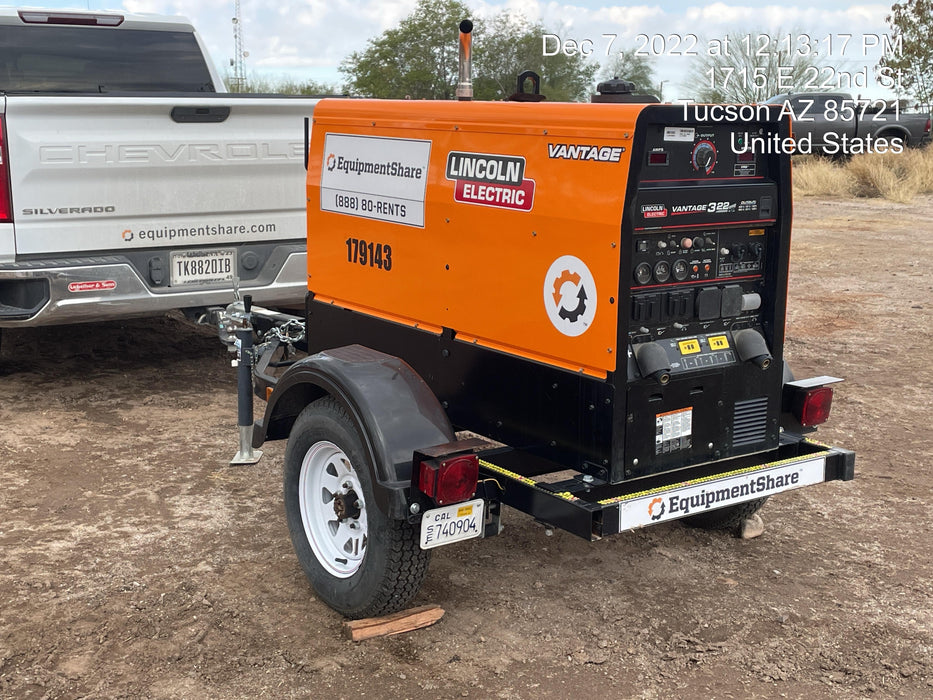 2021 Lincoln Electric Vantage 322 Vantage 322 Ready Pak 3 w/ Decals, ORANGE (includes trailer, cable rack, fender light kit) NO Telematics