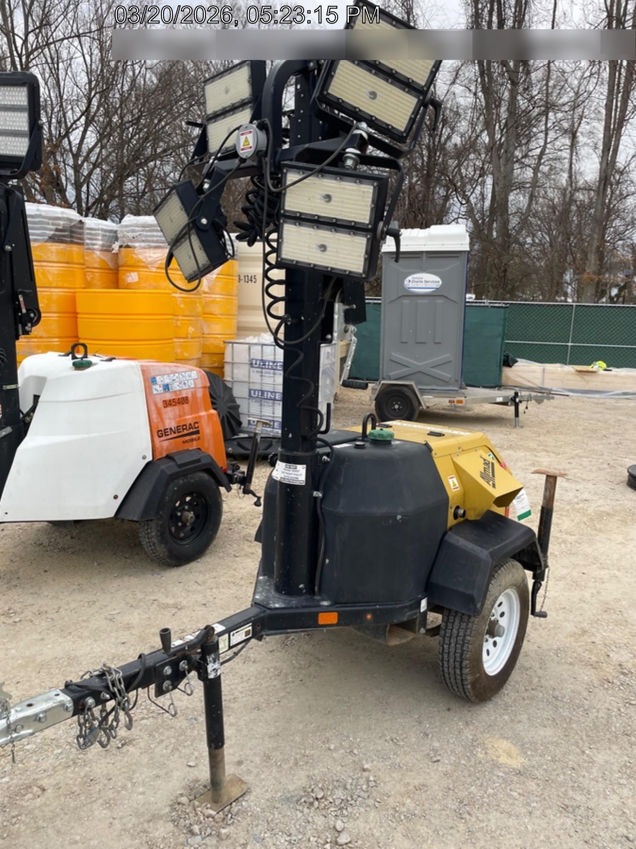 2021 Allmand NLV3GR (4) LED Light Fixture 350W, 23' Vertical Mast, 3kW Prime, Towable, Deep Sea L401, Leveling Jacks, Yanmar T4F 5.8hp