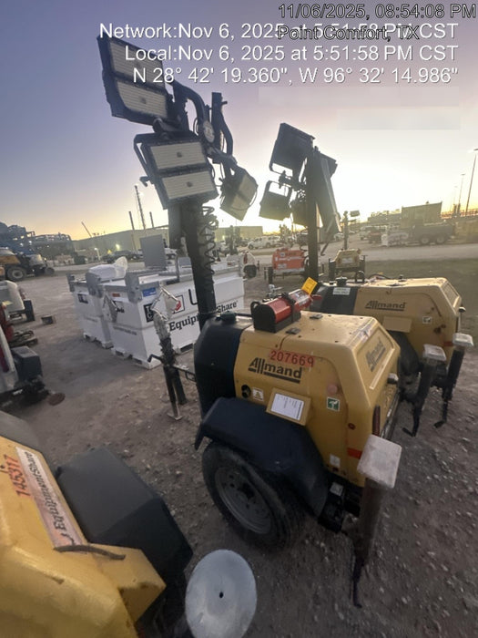 2022 Allmand NLV3GR (4) LED Light Fixture 350W, 23' Vertical Mast, 3kW Prime, Towable, Deep Sea L401, Leveling Jacks, Yanmar T4F 5.8hp