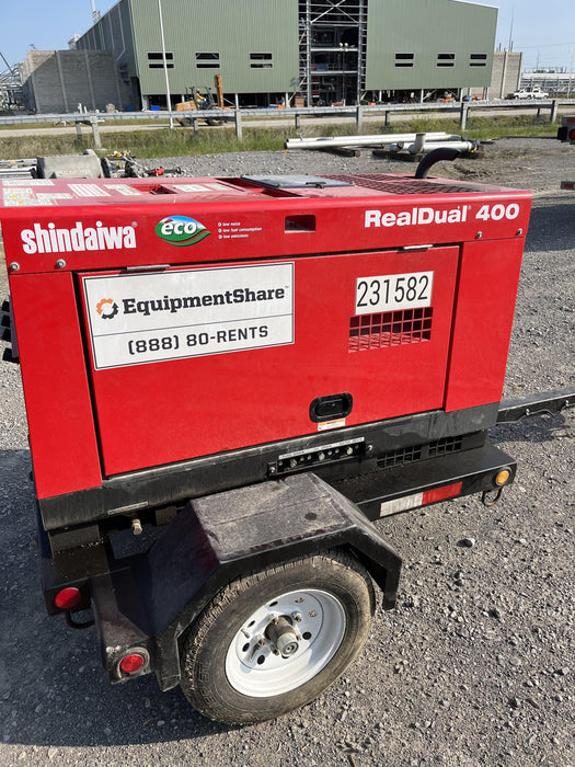 2022 Shindaiwa DGW400MDL Kubota D902 Engine, 23 HP, Dual Op Welder, Wire, Arc, Droop Stick, Tig, and CC Stick Functionality, Simulphase, 3 Phase and 1 Phase Gen Output, Single Axle NB Trlr, Slr Trckl Chrg 12V 12W, Fire Ext