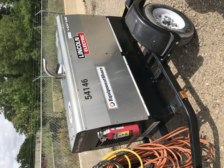 2019 Lincoln Electric Vantage 322 Welder Ready-Pak 3, Two wheel trailer, Fender and Light kit, Cable Rack