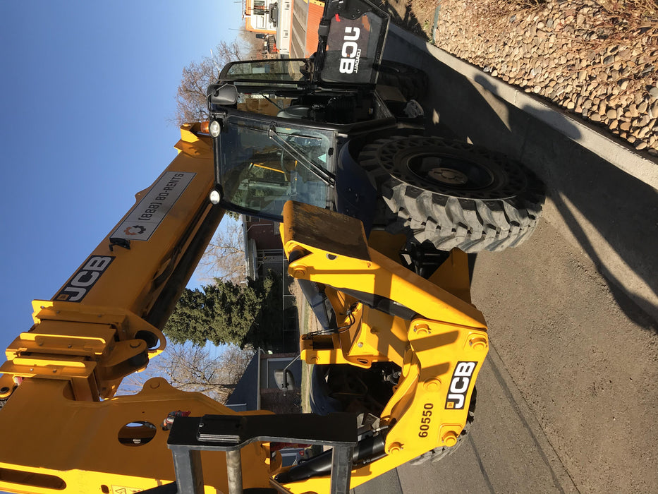 2020 JCB 510-56 Cab/Heat/Air, 74 HP, Solid Tires, STD Worklight, Beacon, Aux Hydraulics, Lifting Eye, Back up Alarm w/66" Carriage/60" Forks