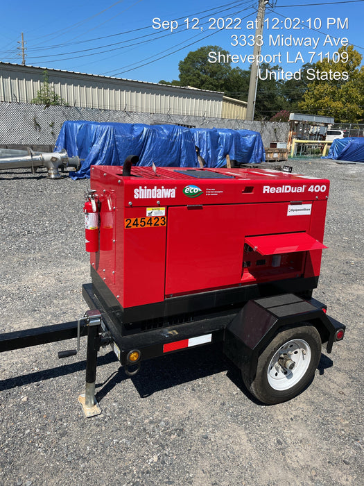 2022 Shindaiwa DGW400MDL Kubota D902 Engine, 23 HP, Dual Op Welder, Wire, Arc, Droop Stick, Tig, and CC Stick Functionality, Simulphase, 3 Phase and 1 Phase Gen Output, Single Axle NB Trlr, Slr Trckl Chrg 12V 12W, Fire Ext
