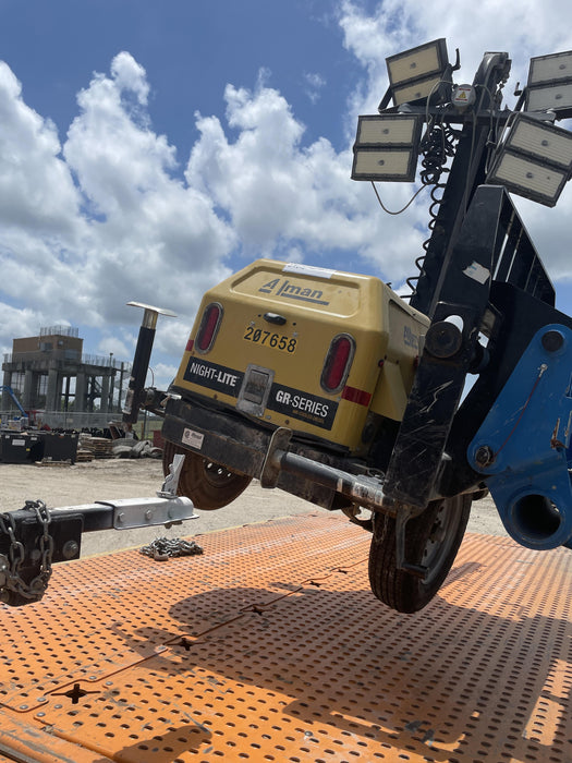 2022 Allmand NLV3GR (4) LED Light Fixture 350W, 23' Vertical Mast, 3kW Prime, Towable, Deep Sea L401, Leveling Jacks, Yanmar T4F 5.8hp