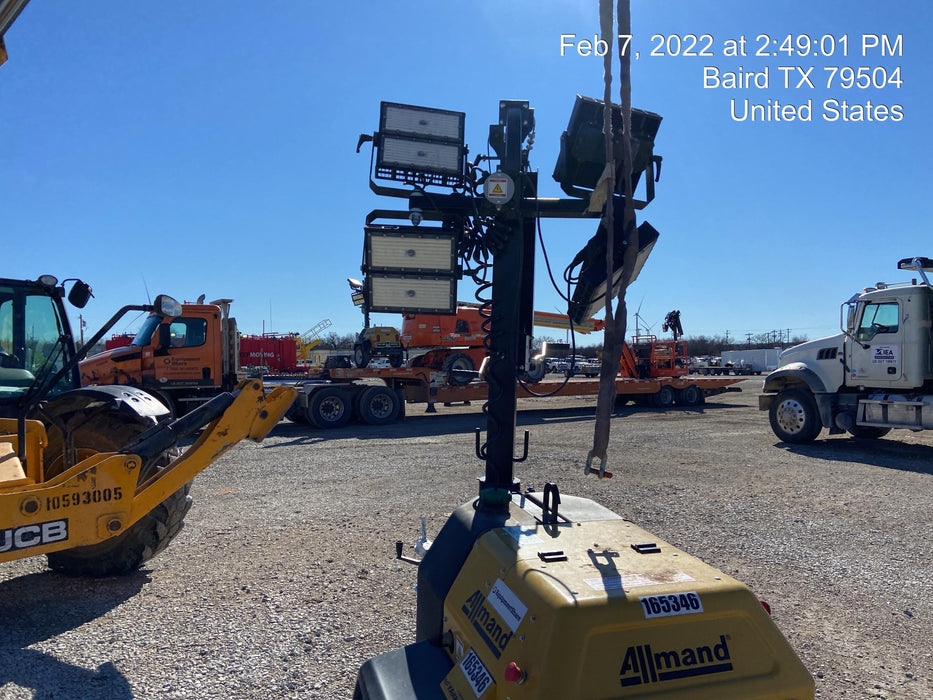 2021 Allmand NLV3GR (4) LED Light Fixture 350W, 23' Vertical Mast, 3kW Prime, Towable, Deep Sea L401, Leveling Jacks, Yanmar T4F 5.8hp