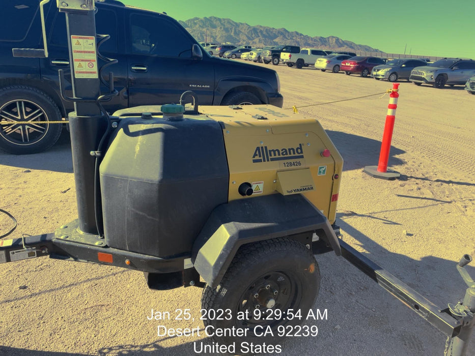 2021 Allmand NLV3GR (4) LED Light Fixture 350W, 23' Vertical Mast, 3kW Prime, Towable, Deep Sea L401, Leveling Jacks, Yanmar T4F 5.8hp