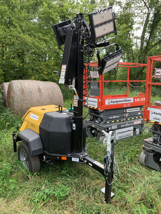 2022 Allmand NLV3GR (4) LED Light Fixture 350W, 23' Vertical Mast, 3kW Prime, Towable, Deep Sea L401, Leveling Jacks, Yanmar T4F 5.8hp