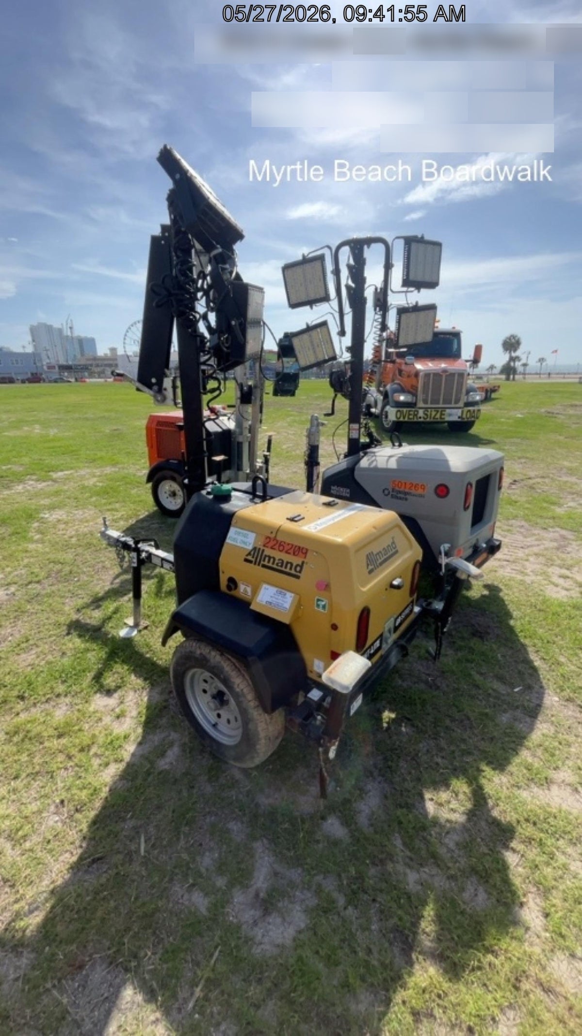 2022 Allmand NLV3GR (4) LED Light Fixture 350W, 23' Vertical Mast, 3kW Prime, Towable, Deep Sea L401, Leveling Jacks, Yanmar T4F 5.8hp