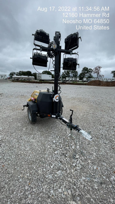 2022 Allmand NLV3GR (4) LED Light Fixture 350W, 23' Vertical Mast, 3kW Prime, Towable, Deep Sea L401, Leveling Jacks, Yanmar T4F 5.8hp