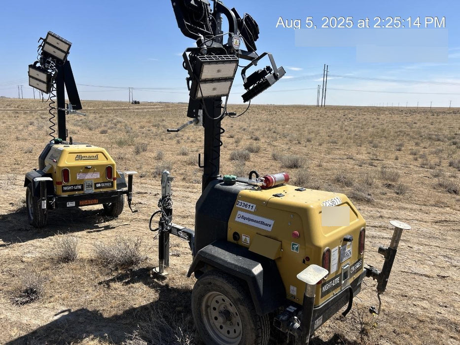 2022 Allmand NLV3GR (4) LED Light Fixture 350W, 23' Vertical Mast, 3kW Prime, Towable, Deep Sea L401, Leveling Jacks, Yanmar T4F 5.8hp