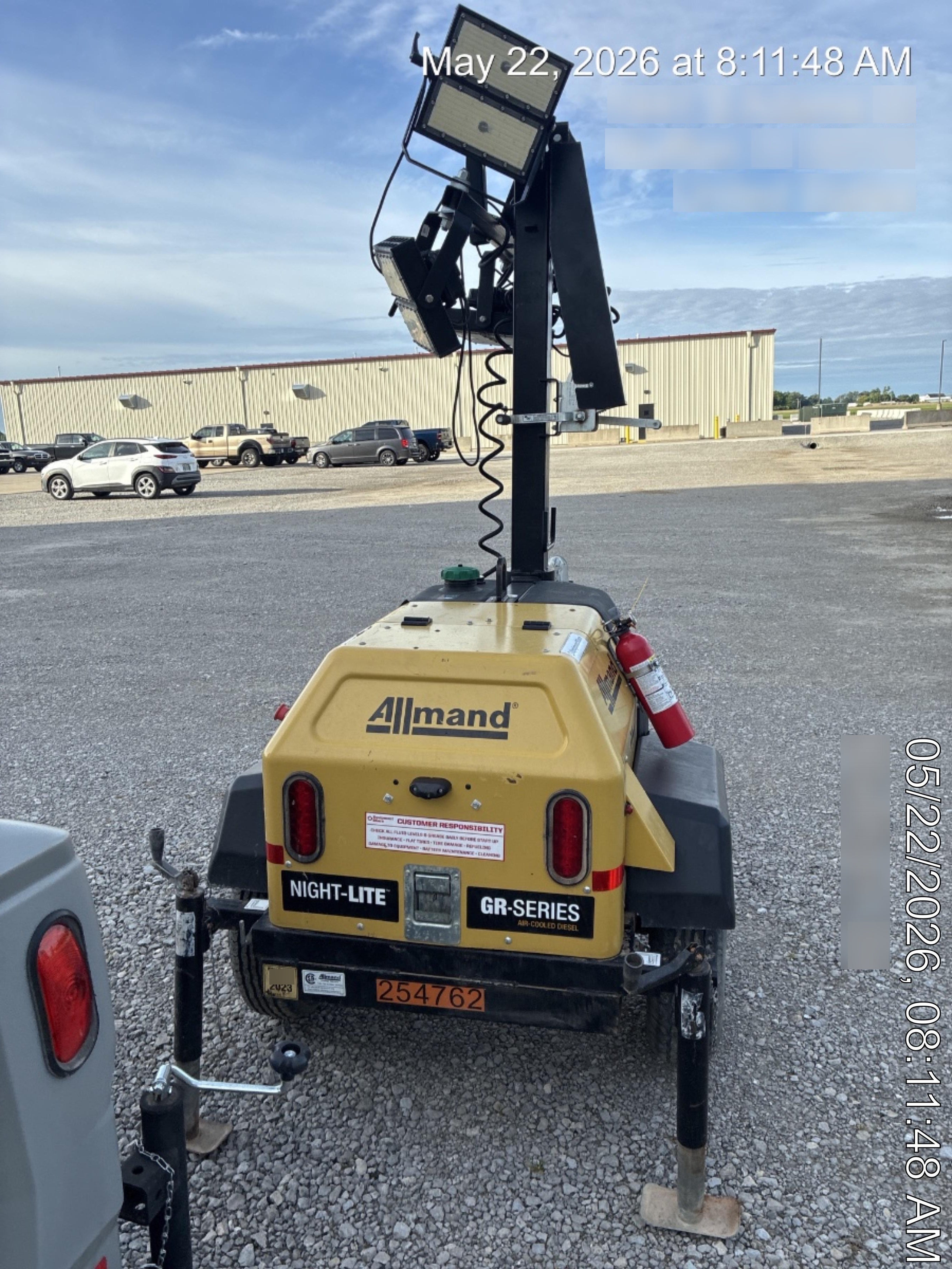 2022 Allmand NLV3GR (4) LED Light Fixture 350W, 23' Vertical Mast, 3kW Prime, Towable, ES Decals, T3