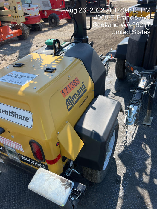 2021 Allmand NLV3GR (4) LED Light Fixture 350W, 23' Vertical Mast, 3kW Prime, Towable, Deep Sea L401, Leveling Jacks, Yanmar T4F 5.8hp