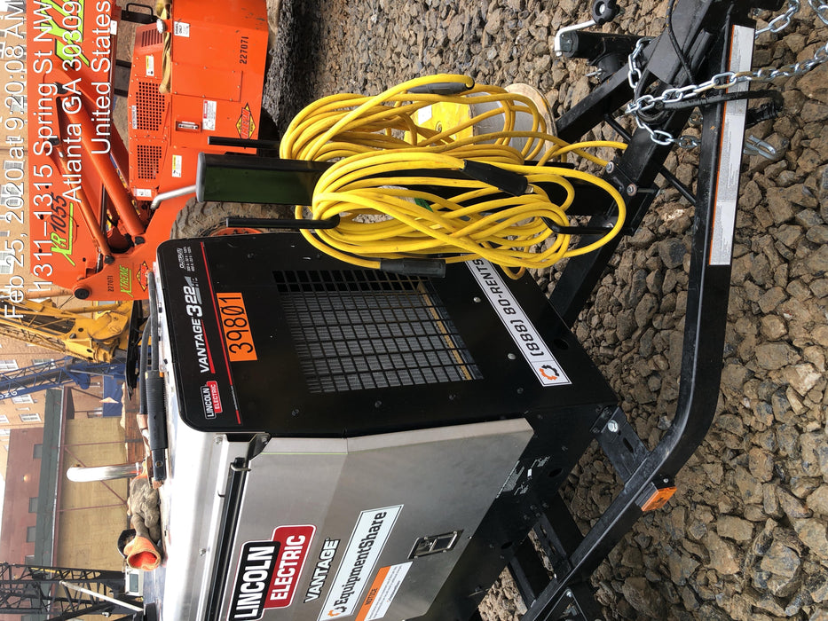2019 Lincoln Electric Vantage 322 Welder Ready-Pak 3, Two wheel trailer, Fender and Light kit, Cable Rack